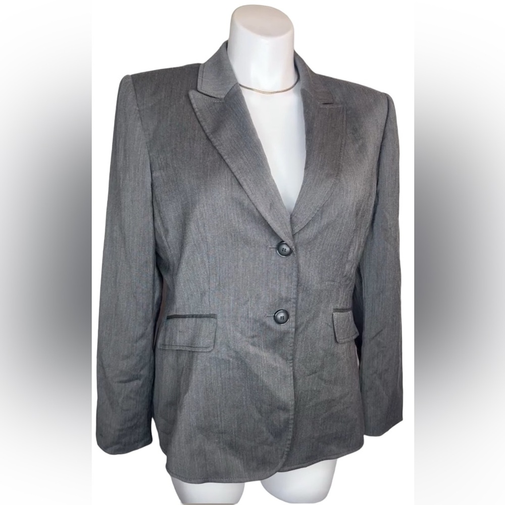 TAHARI ASL Notched Two-Button Peak Collar Blazer Grey Sz18